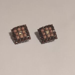 Elegant Brown Stud Silver Clip On‎ Earrings